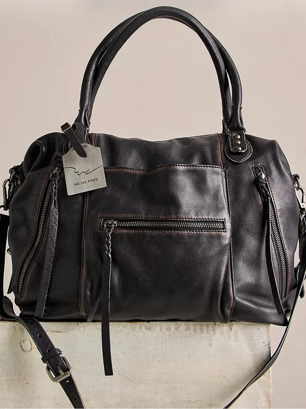 We The Free Black Leather Satchel Large Size